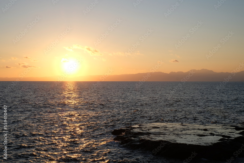 sunset over the sea of Enoshima island