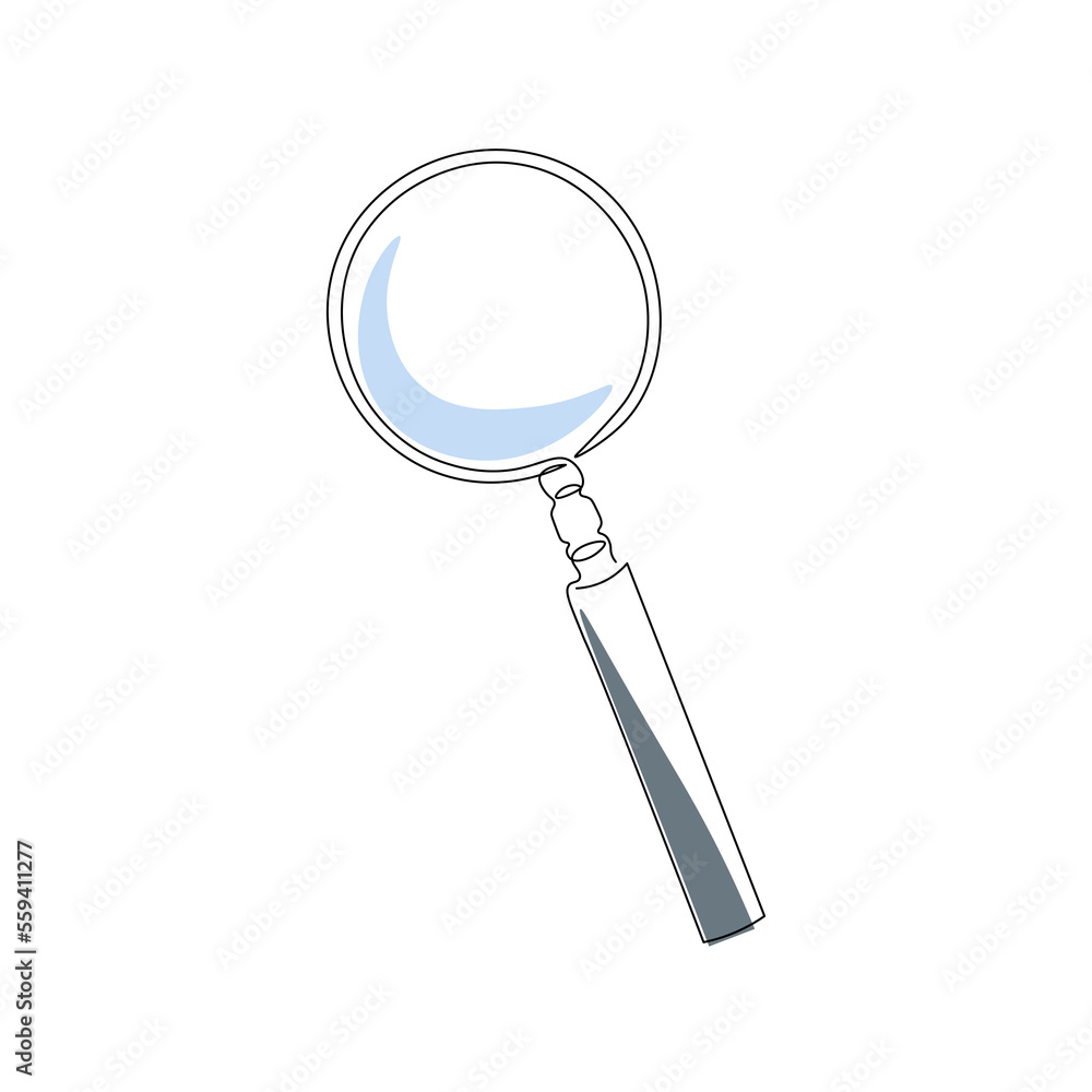 Magnifying glass one line drawing. Single line magnifying glass illustration. Color art Magnifying glass one line drawing. Single line magnifying glass illustration. Color art