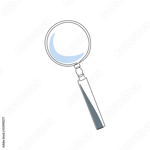 Magnifying glass one line drawing. Single line magnifying glass illustration. Color art