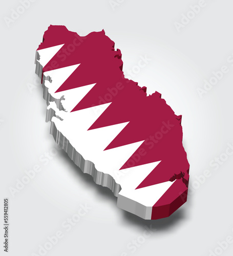 3d Qatar map with flag