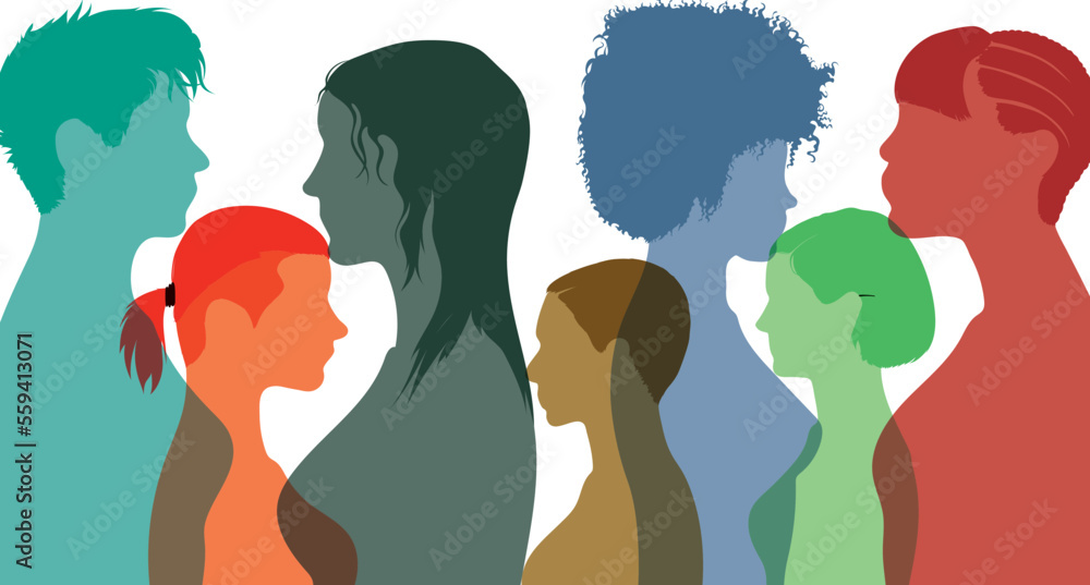 We're a multi-ethnic women's social network and group that's all about talking and sharing information. Women or girls of different cultures communicating and hanging out. Flat vector illustration