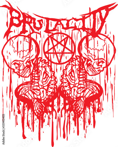 stillborn embryo skeleton and pentagram, grunge vintage design t shirts