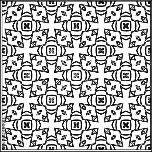 Stylish texture with figures from lines. Abstract geometric black and white pattern for web page  textures  card  poster  fabric  textile. Monochrome graphic repeating design. 