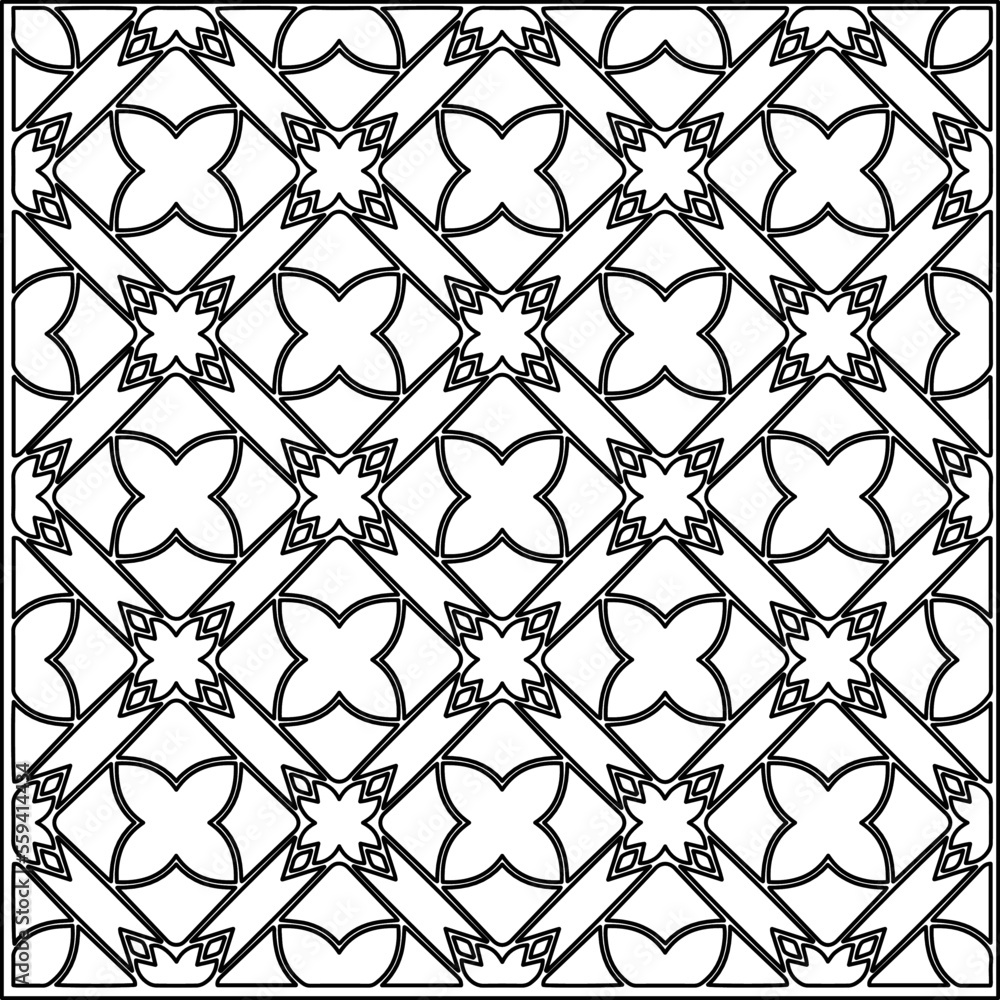 Fototapeta premium Stylish texture with figures from lines. Abstract geometric black and white pattern for web page, textures, card, poster, fabric, textile. Monochrome graphic repeating design. 