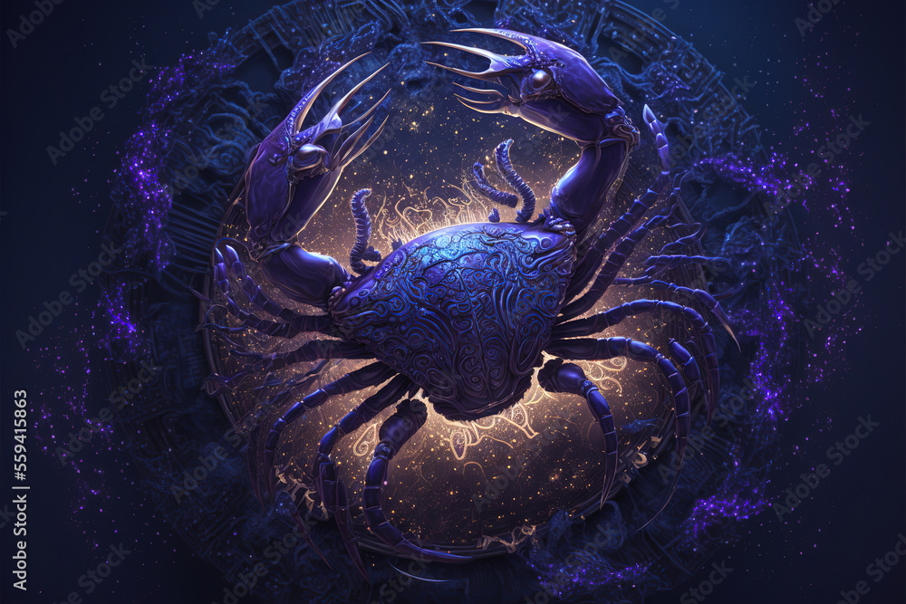 Graphic of crab. Cancer horoscope sign in twelve zodiac with galaxy background. (ai generated) - obrazy, fototapety, plakaty 