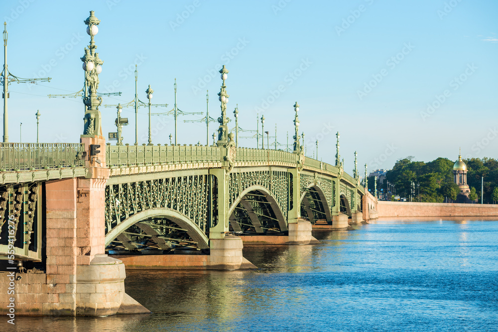 Old metal Trinity drawbridge across the Neva in St. Petersburg