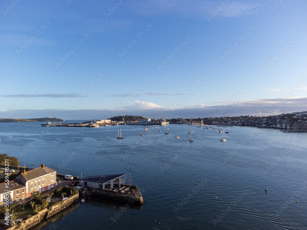 Falmouth harbour cornwall england uk aerial drone 