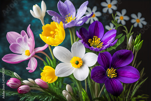 Colorful spring flowers as present. Generative AI.