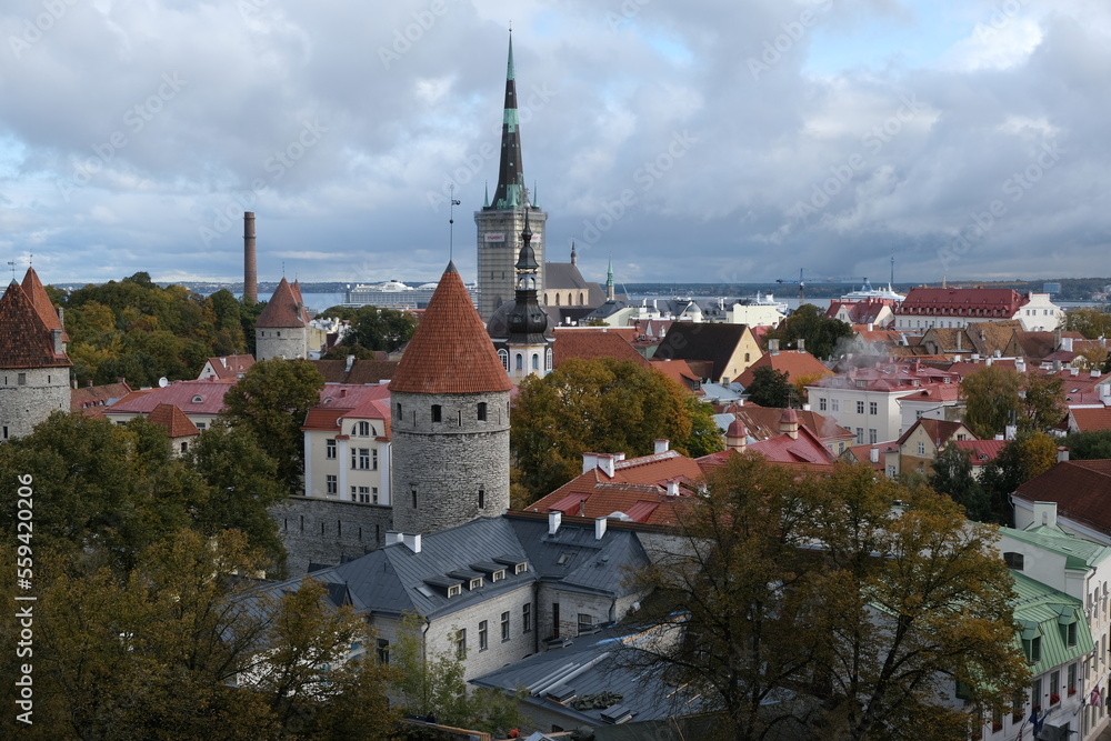 Panorama shot of Old Town from roof in Tallinn, Estonia