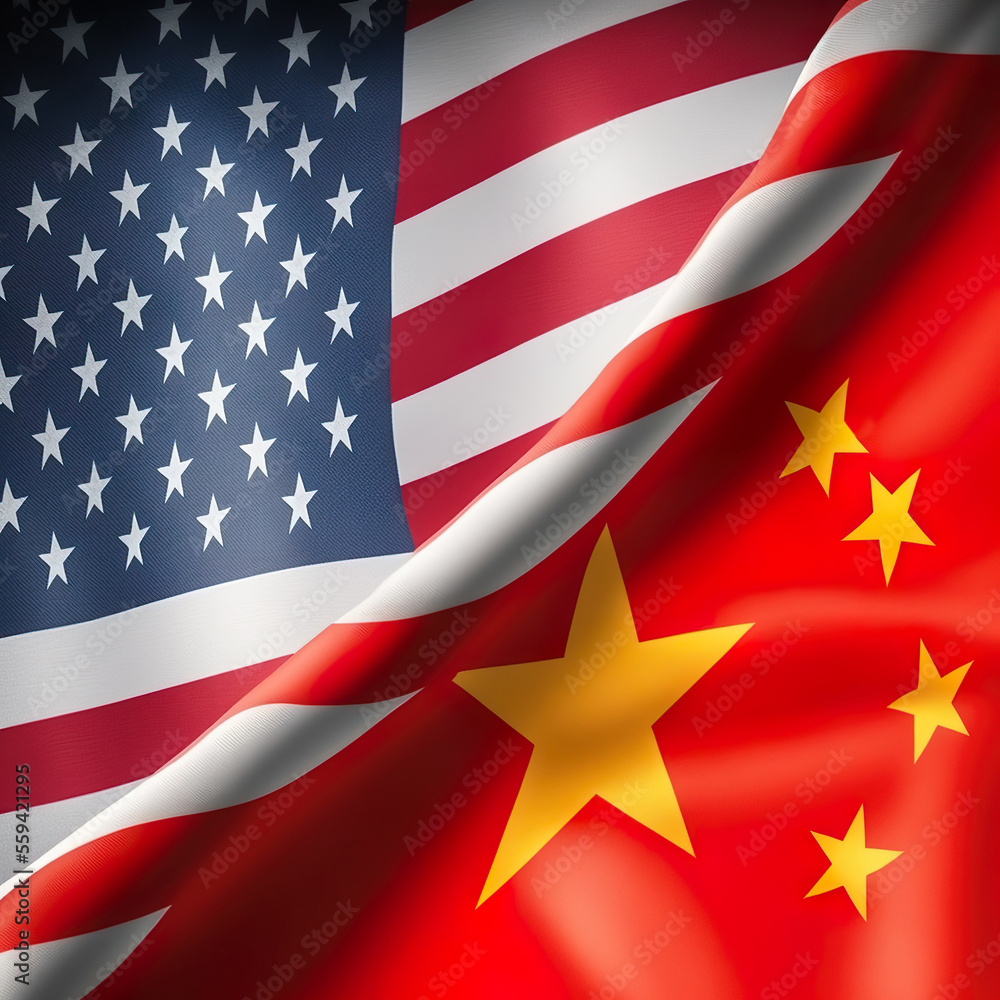 Fototapeta premium Flags of the USA and China, AI Generate