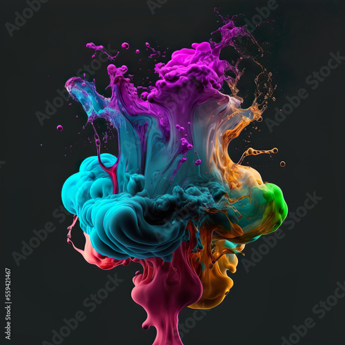 Colorful ink drops mixing in water, AI Generate