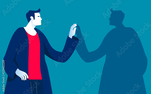 Finding and meeting shadow personality. Person discovering unknown hidden