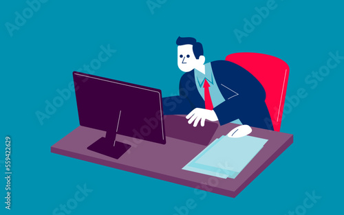 Office worker hurrying for deadline in stress. Business busy employee overloaded with work