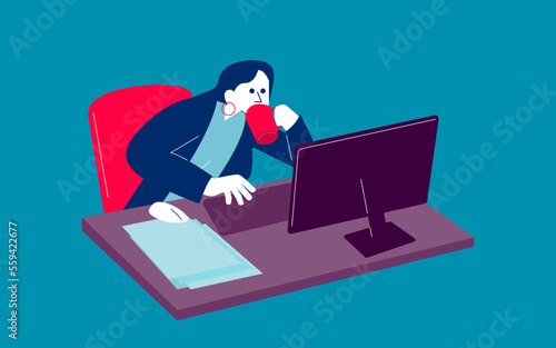Office worker hurrying for deadline in stress. Business busy employee overloaded with work