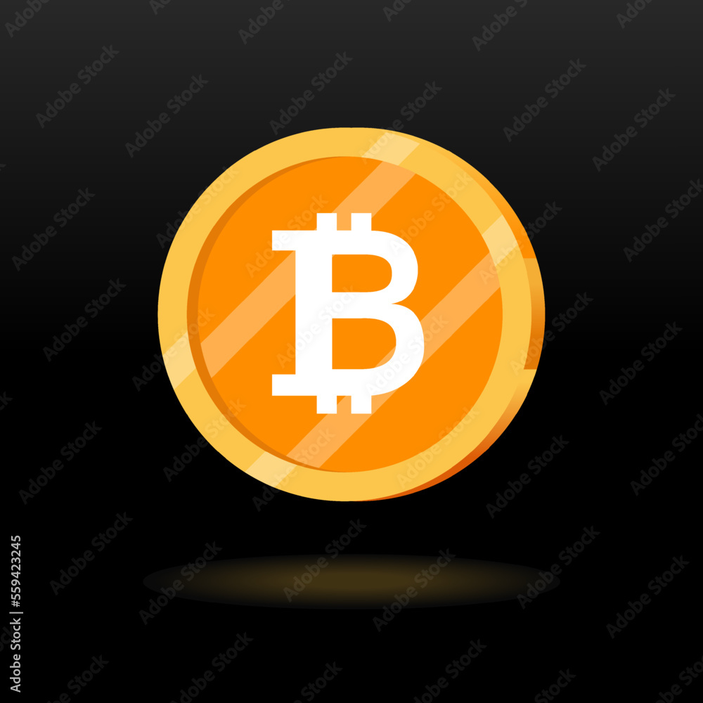 Bitcoin BTC Cryptocurrency shining coin design. Cryptocurrency Blockchain technology. Vector Illustration
