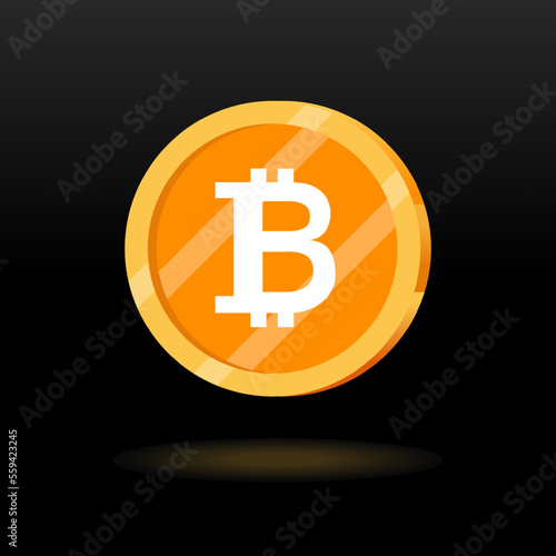 Bitcoin BTC Cryptocurrency shining coin design. Cryptocurrency Blockchain technology. Vector Illustration