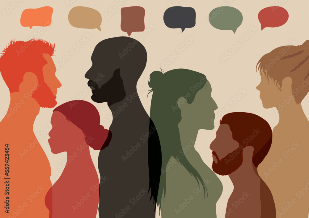 People communicate with each other. People from diverse backgrounds are represented in the network profile and the community. Vector Illustration. Information about social networks.