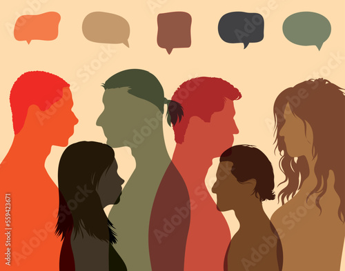 Equal rights for all races and protests. Communication concept. Vector Illustration. People from diverse backgrounds communicating and sharing ideas and information on social networks. 