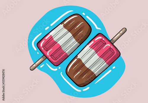 Colorful Three Striped Popsicles on isolated. Ice Creams on Sticks. Hand drawn cute ice cream Vector Illustration.