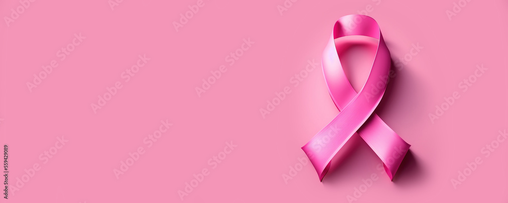 Pink cancer awareness ribbon banner with copy space