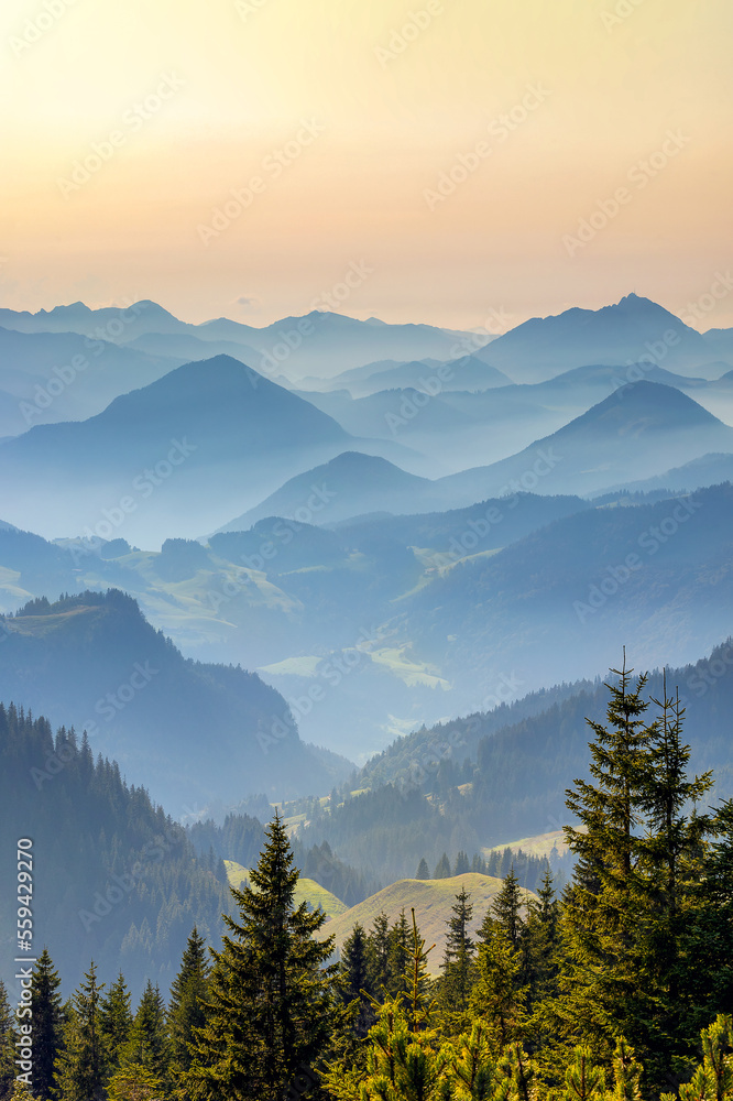 Photographed later in the afternoon from Breitenstein - altitude 1661m (Schleching, Traunstein district, Upper Bavaria, Germany).
