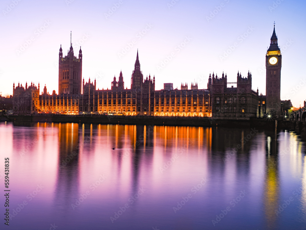 Central London Westminster skyline at twilight 