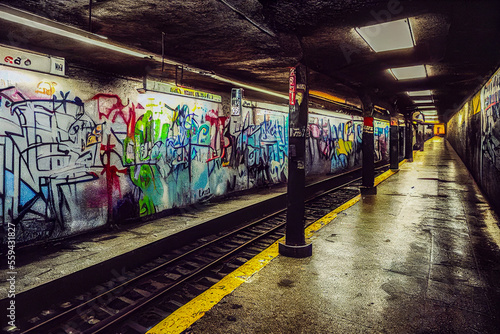 graffiti on a underground subway wall, generative ai illustration