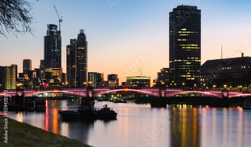 Canvas Print London City skyline towards Vauxhall and Battersea at twilight