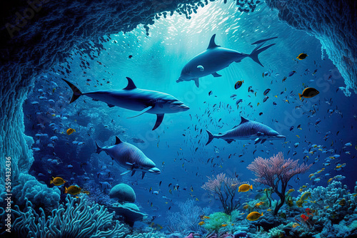 Blue sea wildness, the world's ocean, and stunning undersea. Generative AI © 2rogan