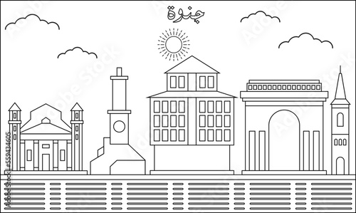 Genoa skyline with line art style vector illustration. Modern city design vector. Arabic translate : Genoa