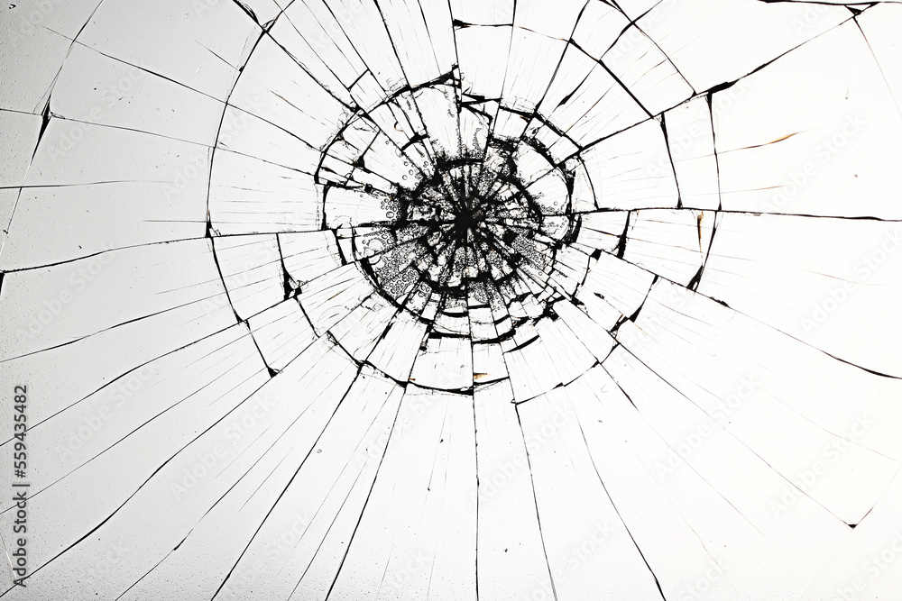 cracks on the glass impact on the glass, abstract background broken window damage cracks on the glass impact on the glass, abstract background broken window damage