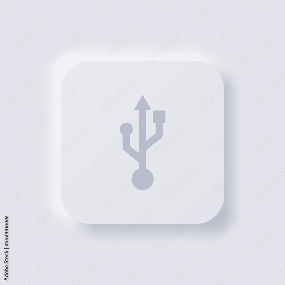 USB symbol Icon, White Neumorphism soft UI Design for Web design, Application UI and more, Button, Vector. USB symbol Icon, White Neumorphism soft UI Design for Web design, Application UI and more, Button, Vector.