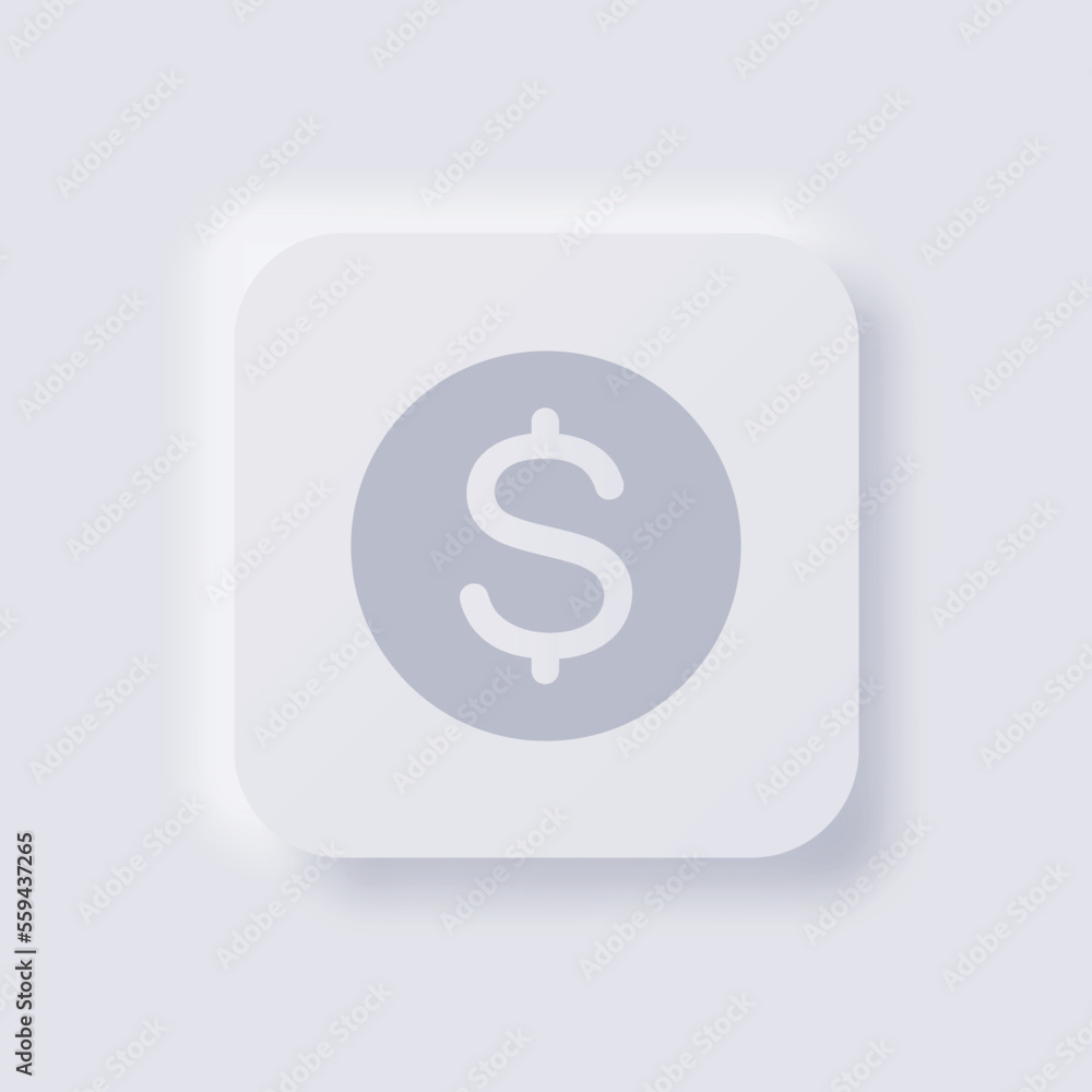 Dollar sign icon, White Neumorphism soft UI Design for Web design, Application UI and more, Button, Vector. Dollar sign icon, White Neumorphism soft UI Design for Web design, Application UI and more, Button, Vector.