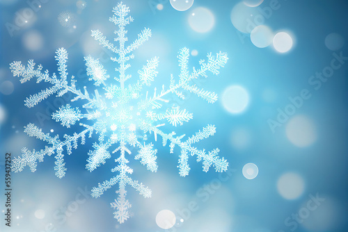 Blured blue snowflake background, Generative AI