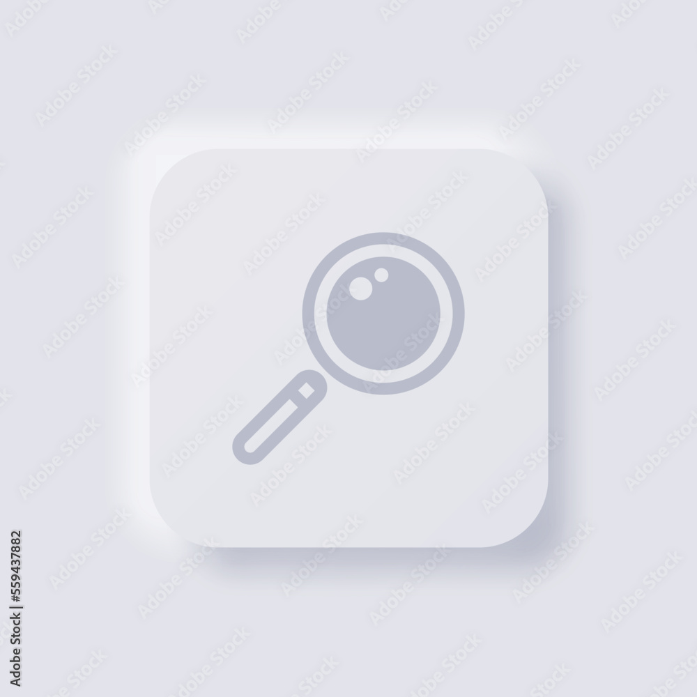 Magnifying glass icon, White Neumorphism soft UI Design for Web design, Application UI and more, Button, Vector.