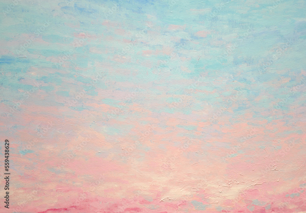 Texture blue and pink painted background acrylic paint brush strokes, Artwork for creative design, light pastel colored of sunset clouds 