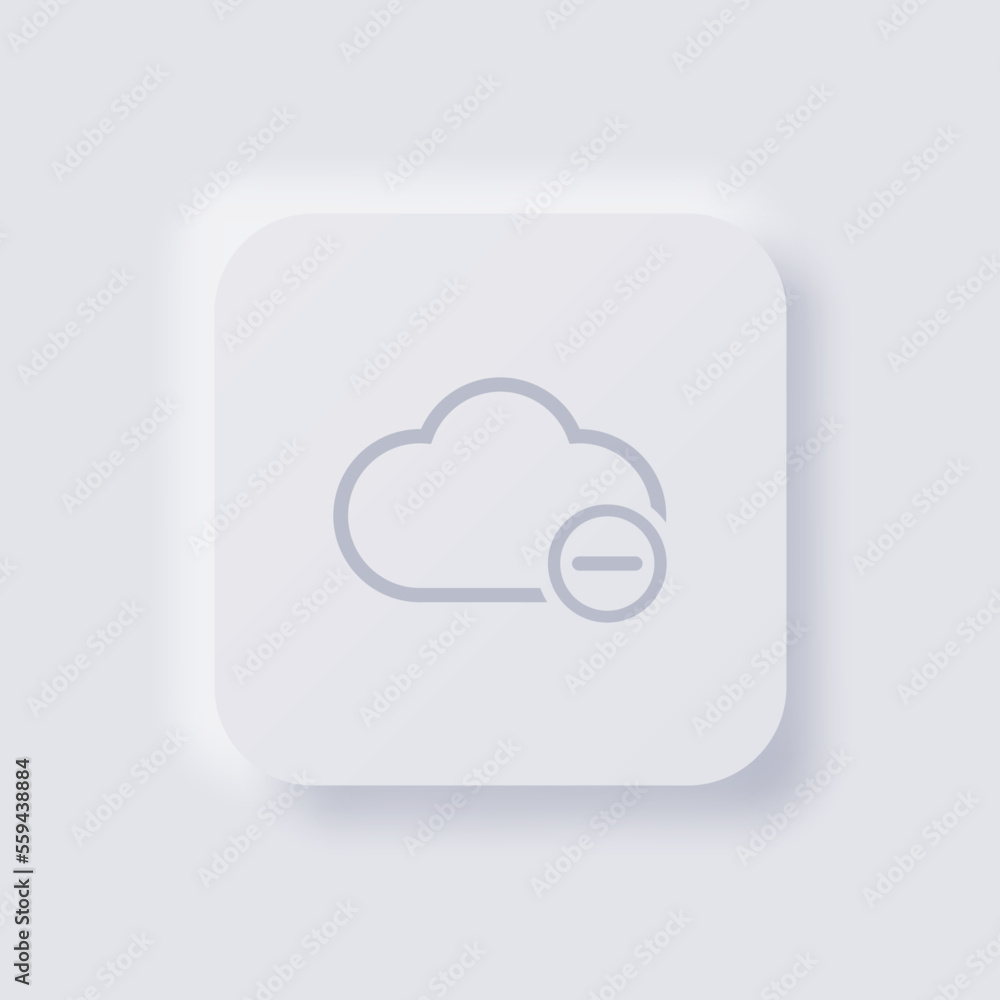 Cloud icon with Minus symbol, White Neumorphism soft UI Design for Web design, Application UI and more, Button, Vector. Cloud icon with Minus symbol, White Neumorphism soft UI Design for Web design, Application UI and more, Button, Vector.