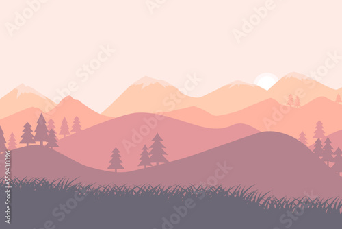 Landscape with mountains. Vector illustration.