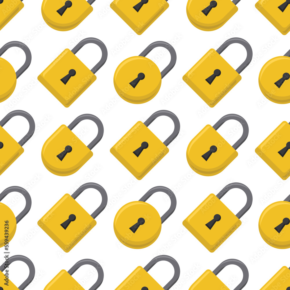 Yellow padlocks. Seamless pattern with colorful locks on a white background. Yellow padlocks. Seamless pattern with colorful locks on a white background.