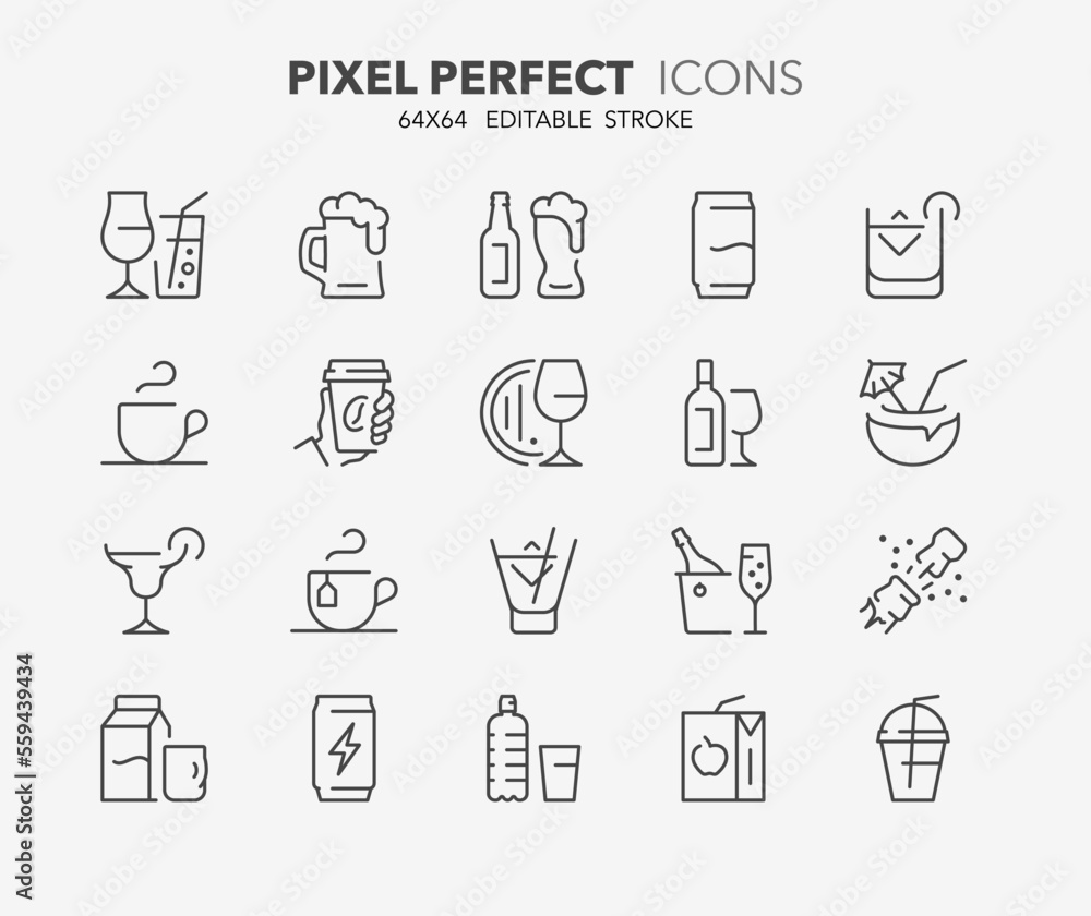 beverages thin line icons