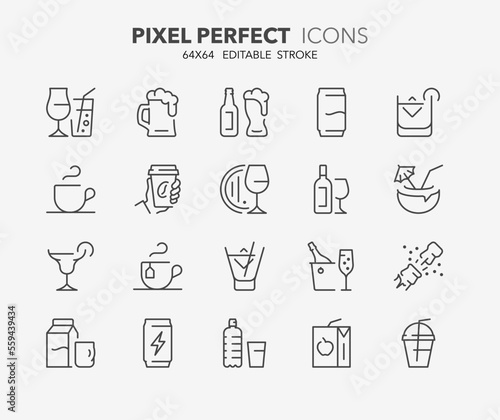 beverages thin line icons