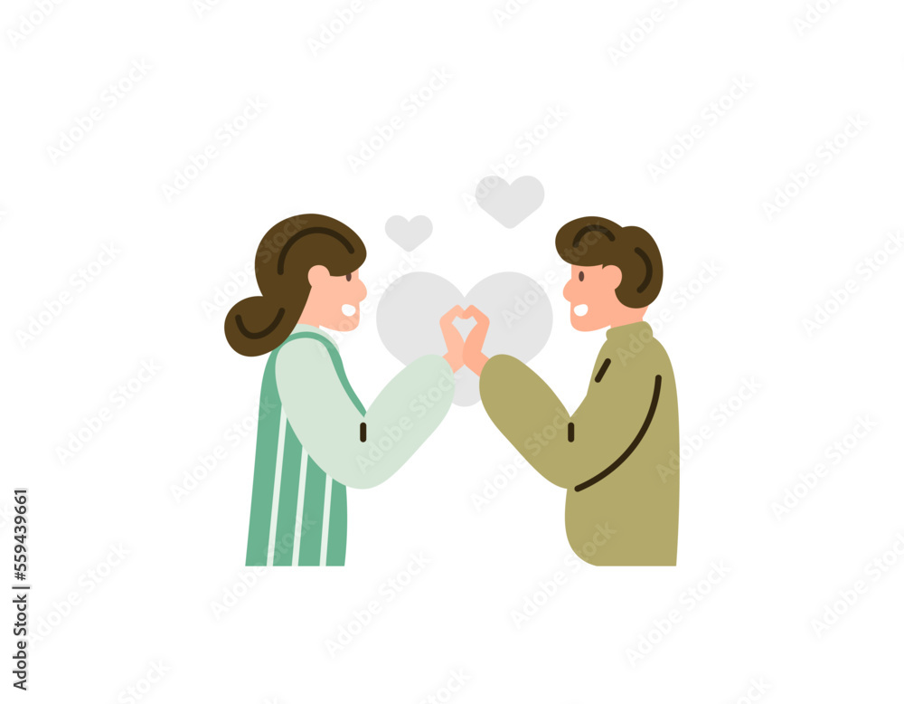 A couple who look affectionate. husband and wife making love symbols with their fingers. affection and romantic relationships. celebrating valentine's day. happy valentine's day. illustration concept A couple who look affectionate. husband and wife making love symbols with their fingers. affection and romantic relationships. celebrating valentine's day. happy valentine's day. illustration concept