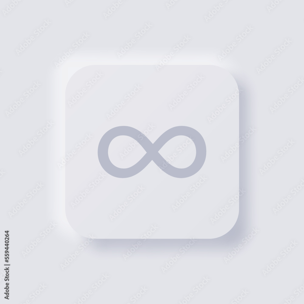 Infinity sign icon, White Neumorphism soft UI Design for Web design, Application UI and more, Button, Vector. Infinity sign icon, White Neumorphism soft UI Design for Web design, Application UI and more, Button, Vector.