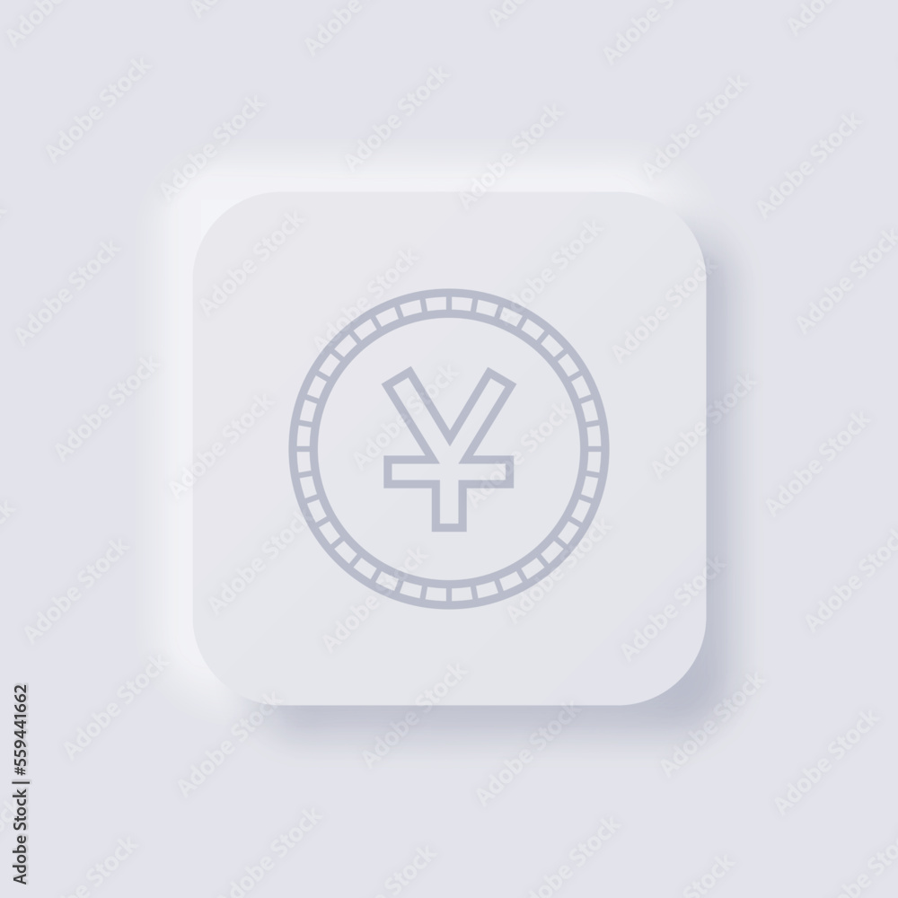 Chinese yuan currency symbol coin icon, White Neumorphism soft UI Design for Web design, Application UI and more, Button, Vector. Chinese yuan currency symbol coin icon, White Neumorphism soft UI Design for Web design, Application UI and more, Button, Vector.