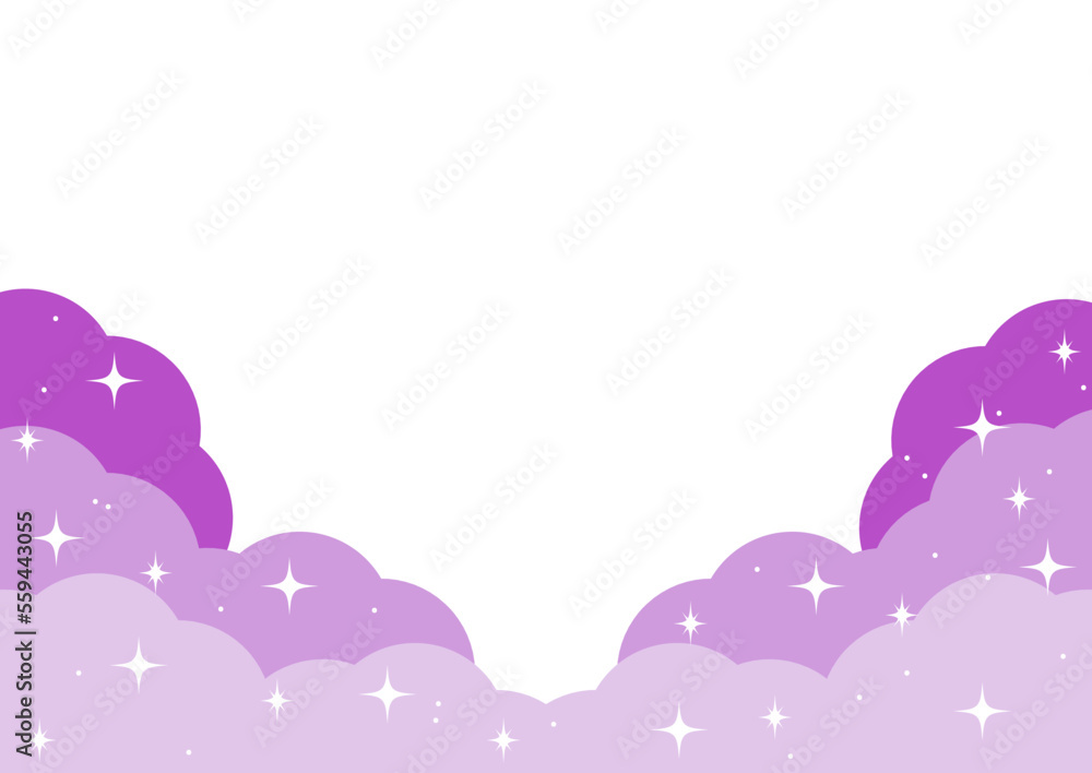 紫のもくもく雲のかわいい背景フレーム素材 紫のもくもく雲のかわいい背景フレーム素材