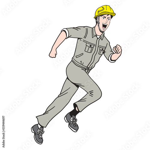走る日本人の工事現場員