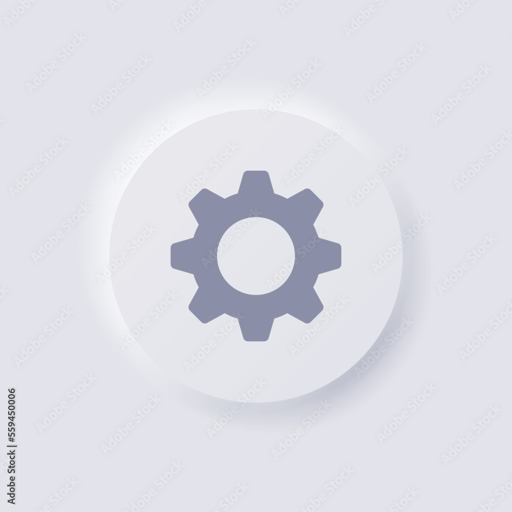 Cog icon, White Neumorphism soft UI Design for Web design, Application UI and more, Button, Vector. Cog icon, White Neumorphism soft UI Design for Web design, Application UI and more, Button, Vector.