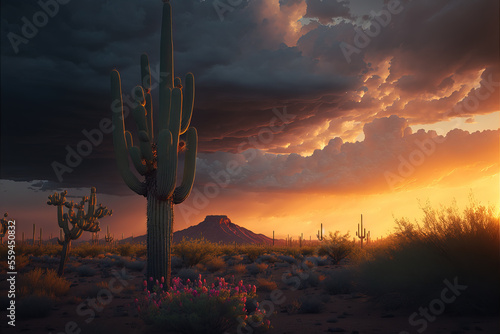 Desert at sunset by generative AI