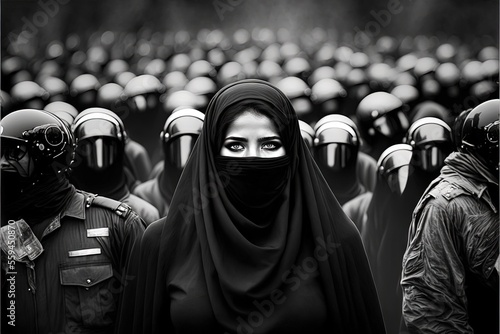 Iran muslim girl eyes detail in burqa protest concept illustration generative ai photo