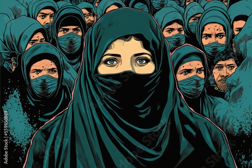 Iran muslim girl eyes detail in burqa protest concept illustration generative ai photo